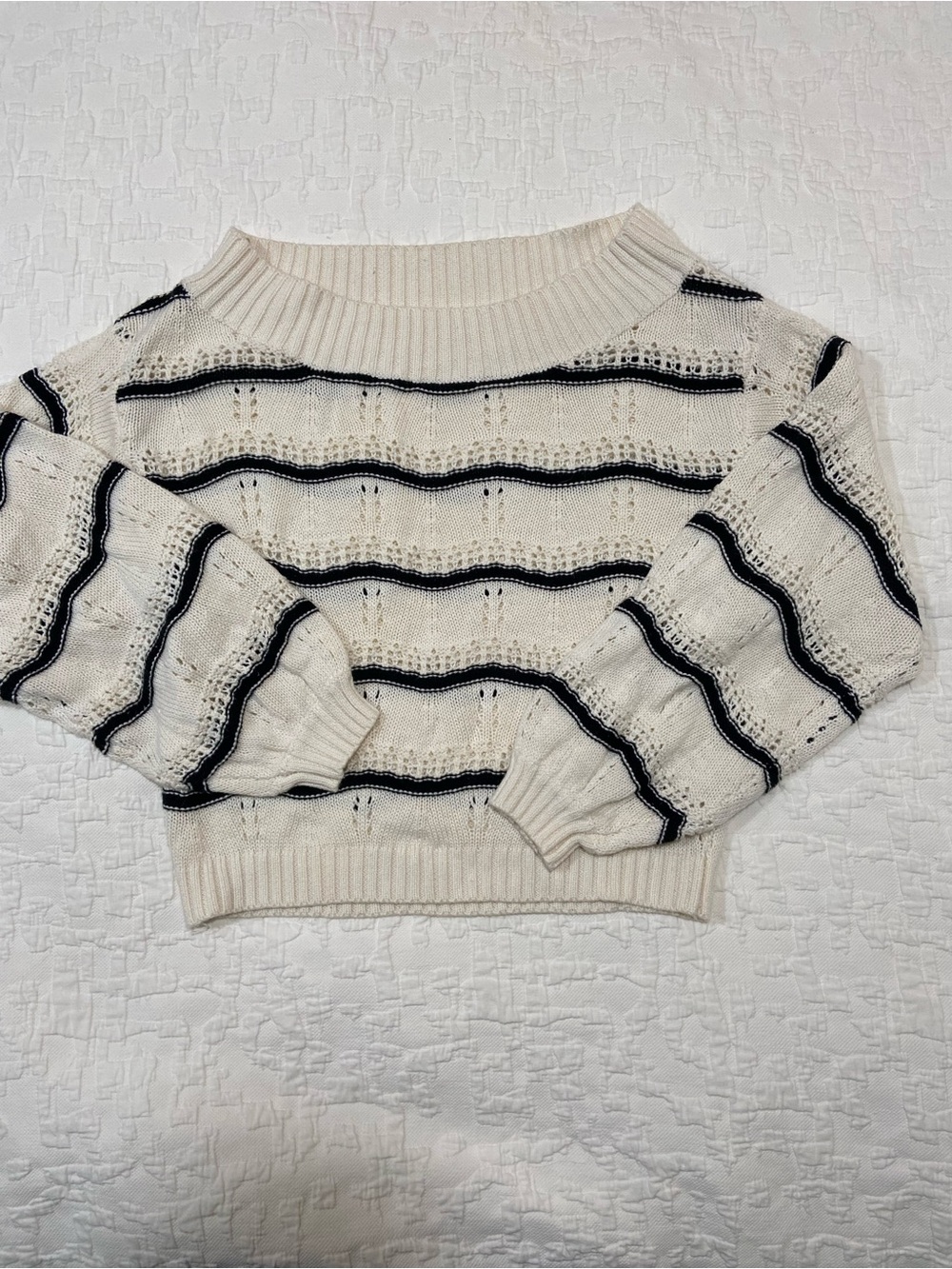 debut Cream and Black Striped Crewneck Sweater